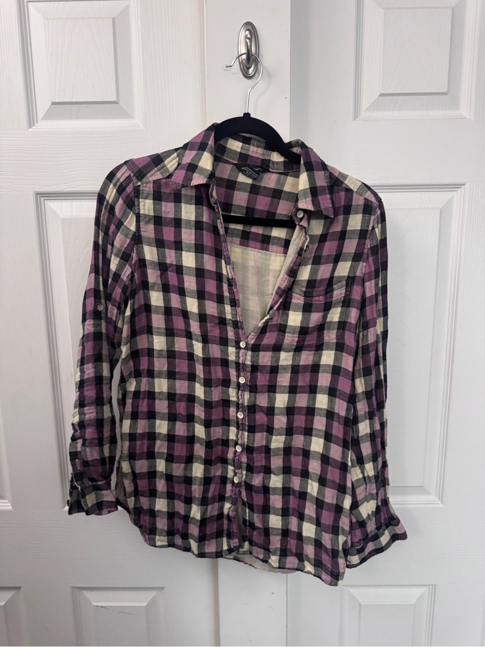Moda International Oversized Boyfriend Pink Plaid Button Down Shirt XS